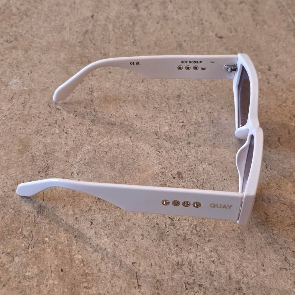 QUAY Hot Gossip White Cat Eye Geometric Sunglasses Smoke UV Lens Bold Festival - Picture 7 of 16